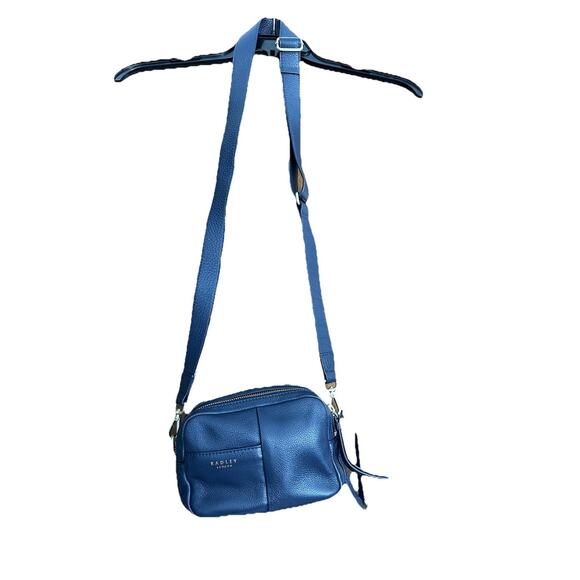 Radley London Hello Lovely Navy Grey Leather Small Crossbody Bag Luxury Dual zip - Picture 6 of 16